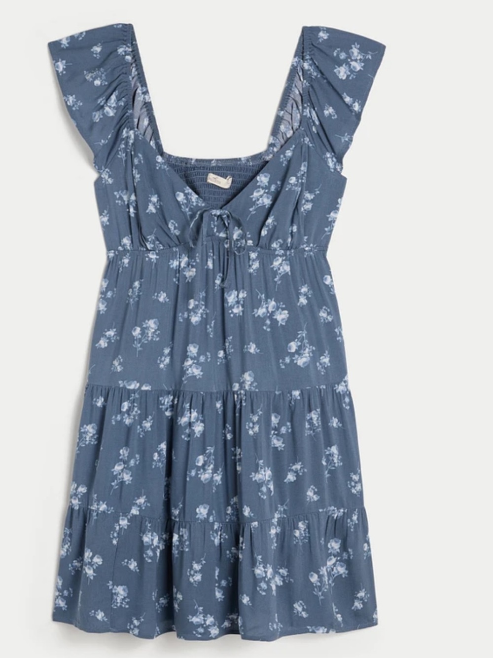 Hollister Blue Floral Tie-Front Tiered Mini Dress